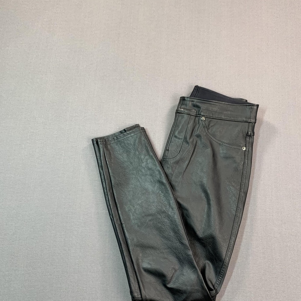 Spanx Faux Leather Leggings Womens XS Petite Black‎ Mid Shaping Jegging 26x25